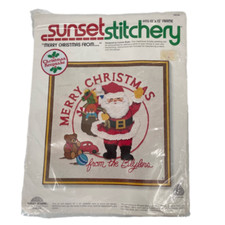Vintage 1980 Sunset Stitchery 2046 Merry Christmas Santa Needlework Kit Sealed