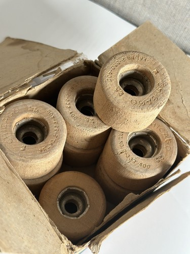 Vintage Skate Wheels- Wood Chicago Roller With Original Box - Picture 9 of 10