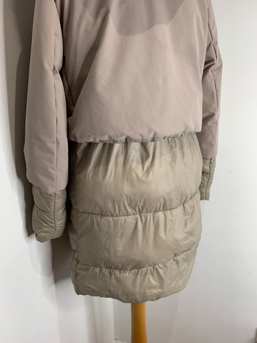 DKNY padded puffer jacket S VGC fur trim hood mid length parka coat beige - Picture 9 of 12