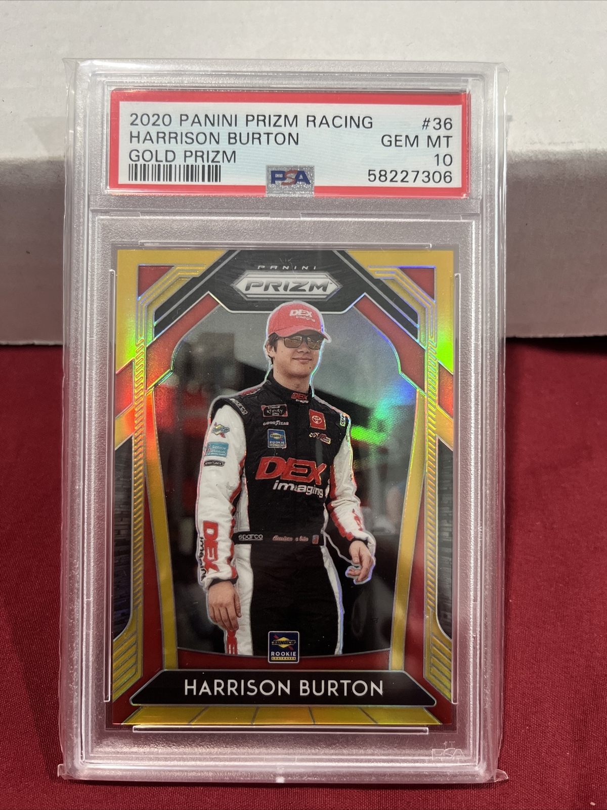 2020 Panini Prizm Racing Harrison Burton Rookie Gold Prizm /10 PSA 10