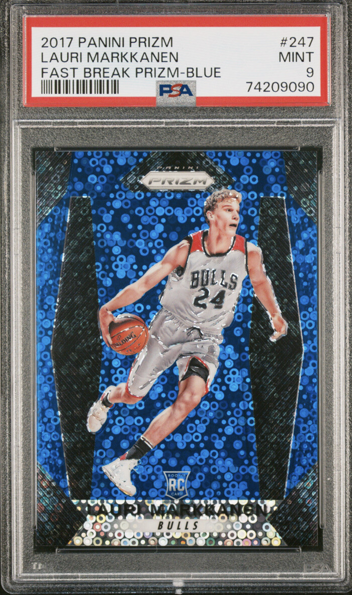 2017-18 Panini Prizm #247 Lauri Markkanen RC Fast Break Blue PSA Mint 9 /175