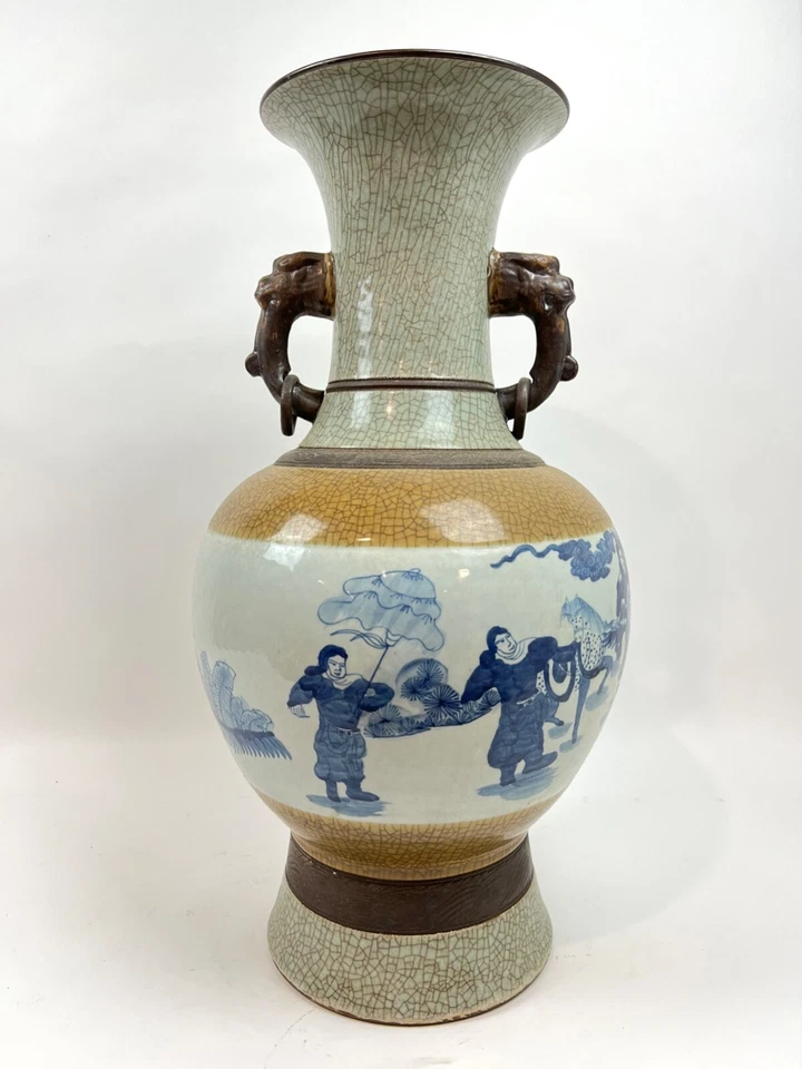 Jarrón chino agrietado extra grande azul-blanco y marrón - BUEN ESTADO Foto 3 de 4