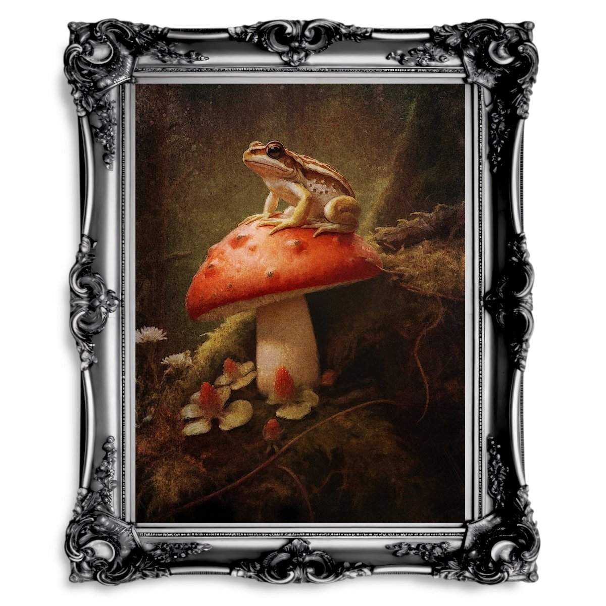 Moody Frog on Mushroom Gothic Wall Art Paper Poster Prints Dark