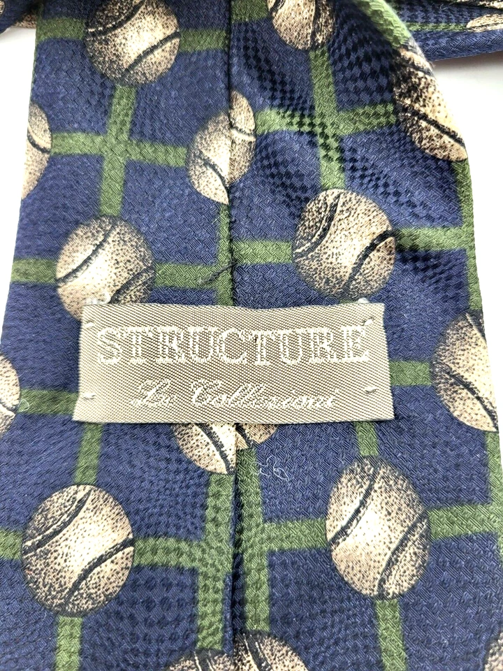 Corbata Baloncesto Seda Hecha en EE. UU. 58" Azul Verde Cuadrados ESTRUCTURA Le COLLEZIONI Foto 3 de 4