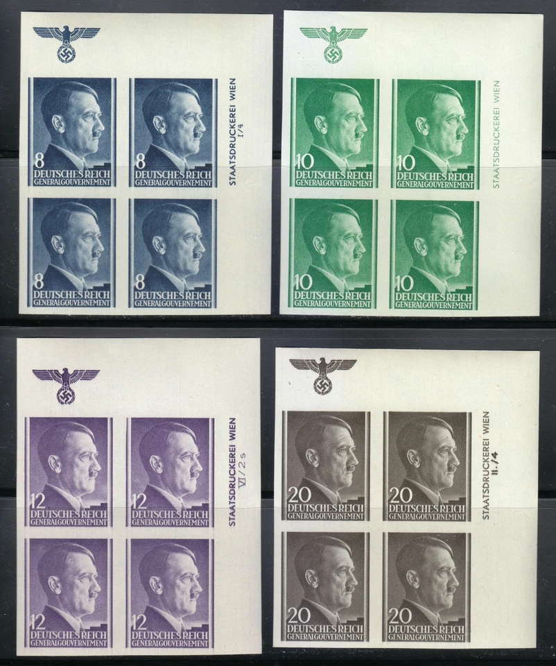 Polonia Segunda Guerra Mundial 1941-1942 Mi Blocks 71U-75U, 77U-81U Adolf Hitler. Imperforado ** Foto 4 de 4