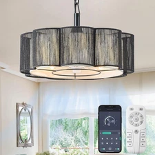 20'' Ceiling Fan, Boho Farmhouse Fan Chandelier Handwoven Rattan Lampshade, Reve