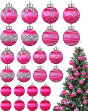 Poen 24 Pcs Christmas Balls Ornaments 3 Size Satin Silk Xmas Hanging Ball...