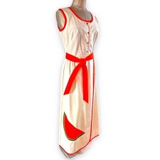 70s Watermelon Dress Maxi Red Front Scoop Neck Summer Resort Park East Swirl