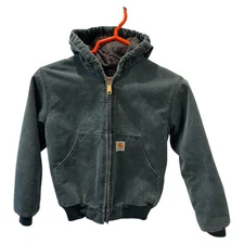 Carhartt Mid-Weight Quilt Lined Jacket Hooded Youth Sz M RN# 14806 Forest Green