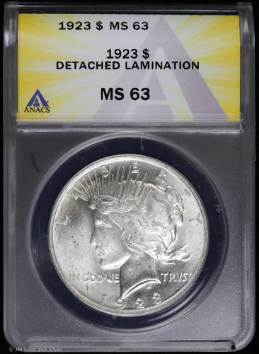 1923-P $1 Peace Silver Dollar ANACS MS 63 | Detached Lamination Error