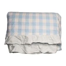 Pottery Barn Kids Twin Gingham Buffalo Check Stripe Ruffle Duvet Blue