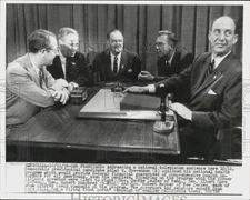 1956 Press Photo Adlai E. Stevenson & government officials give TV speech, CA