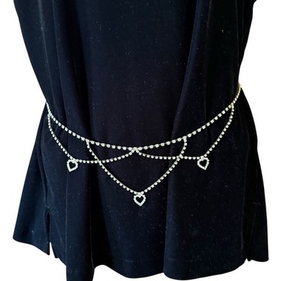 Rhinestone Silver Triple Heart Chain Belt/ Necklace 40  Valentines