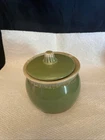 Preowned hull pottery vintage avocado green drip glaze small lidded 4'' x 3-1/2
