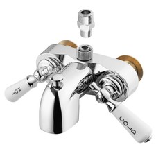 Clawfoot Tub Shower Diverter Attachment, Porcelain Handles, Chrome, " Inlet