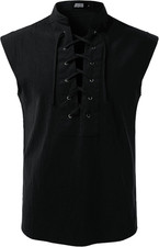 Mens Renaissance Shirt Pirate Medieval Sleeveless Halloween Costume  Pure Cotto