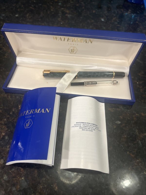 Waterman Paris Green Marble & Gold Fountain Pen In Box