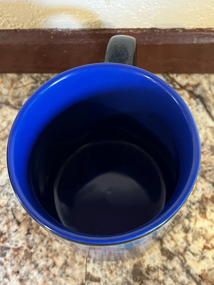 Taza de café de cerámica Laurel Burch Dogs (2014) colección artística azul/negro BONITA Foto 3 de 4