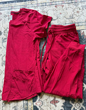 Skechers by Barco Red Solid Microfiber Scrub Set Top Size L  Pants Size MP