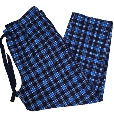 Mens Size XL Black Blue Plaid Fleece Pajama Pants Loungewear Pockets Drawstring
