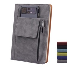 Refillable Lined Leather Journal Notebook, A5 Size Hardcover grey