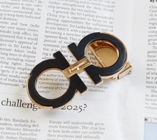 Salvatore Ferragamo Black Gold Gancini Belt Buckle - Fits Belt Width 1.38"