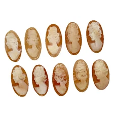 Cameo Shell Carved Antique Natural  Finding Gemstone Left 10 PCS 14 x 6 mm 61-9A