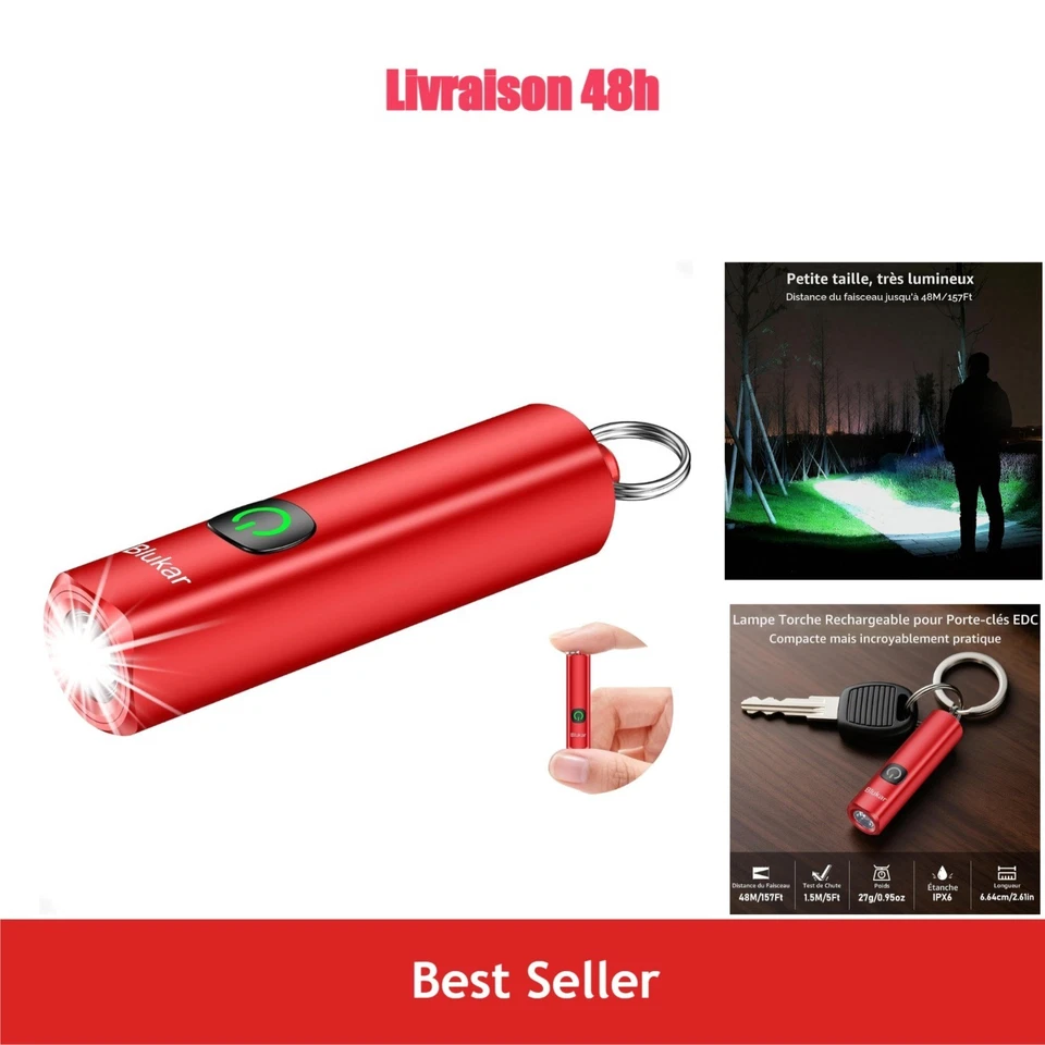 Lampe torche LED rechargeable Blukar 360 lm USB-C IPX6 Rouge - Photo 1/4