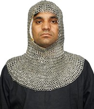 Medieval Chainmail Hood-U Shape 09mm ID Flat Riveted Armor Mild Steel SCA LARP
