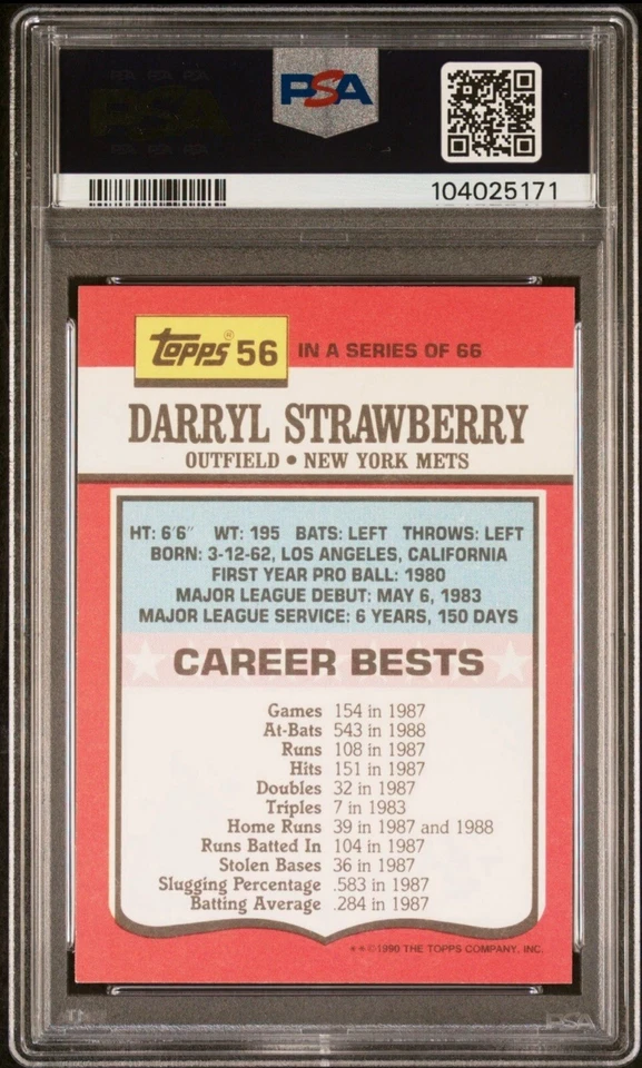1990 TOPPS ALL STAR TV DARRYL STRAWBERRY#56 PSA 7 Baseball Card NEW YORK METS - Image 2 of 2