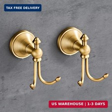 2 Pcs Pack Antique Brass Towel Hook Vintage Coat Hook with 2 Hooks Wall Mounted