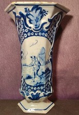 Antico vaso svasato in ceramica di Delft blu/bianco smaltato latta 25 cm