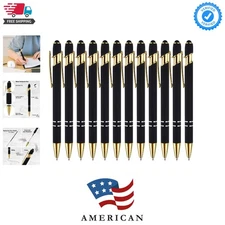 12 Pack Black Gold Ballpoint Pen with Stylus Tip, 1.0 Mm Black Ink Smooth Writin