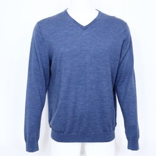 Calvin Klein Sweater Mens XL Blue Extra Fine Merino Wool V Neck Pullover