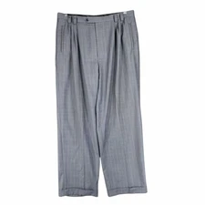 Sean John Dress Pant 38x34/37x32 Men Lt Blue Windowpane Plaid Pleats Cuffs Retro