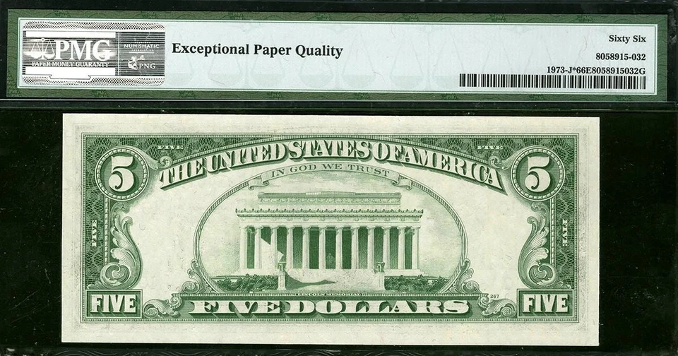 1974* $5 Kansas City STAR Federal Reserve Note FRN • 1973-J* PMG 66 EPQ - Image 2 of 2