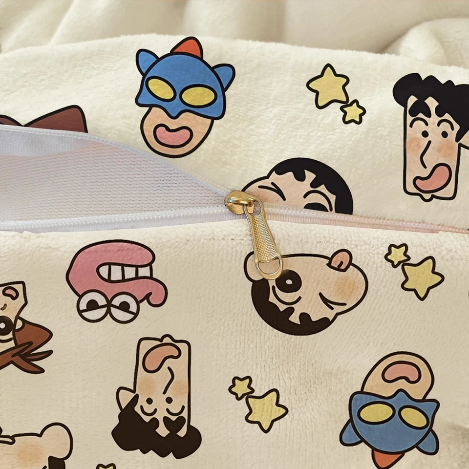 Juego de cama de franela Crayon Shin-chan sábana funda de almohada edredón funda colcha nuevo Foto 4 de 4