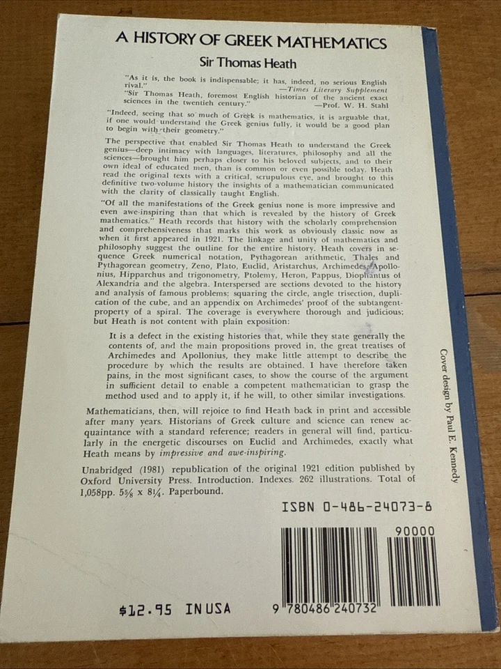 A History of Greek Mathematics, Vol I: From Thales to Euclid Volume 1 Heath PB - Image 2 of 4