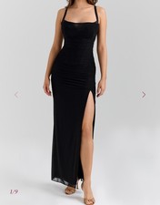 House of CB Lini Mesh Gown Corset Black Maxi Dress Size Small