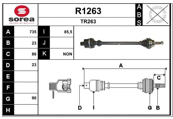 Arbre de transmission SNRA R1263 de transmission cardan avant pour voiture
