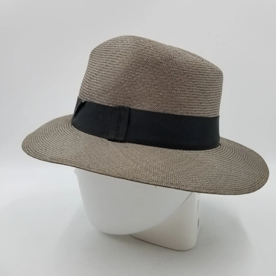 Chapéu Masculino Grande Vintage Makins Nova York, Palha Cinza Panamá, Fedora - Imagem 3 de 4