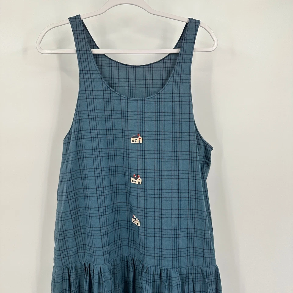 Vestido midi vintage a cuadros hecho a mano para mujer talla L cottagecore profesor pradera artística Foto 2 de 4