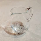 Vintage Etched Glass Creamer Milk Pitcher Tulip Leaf Floral Design 10 oz Clear