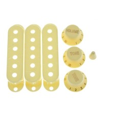 Aged White ST Strat Pickup Covers Knobs and 5 Way Switch Tip