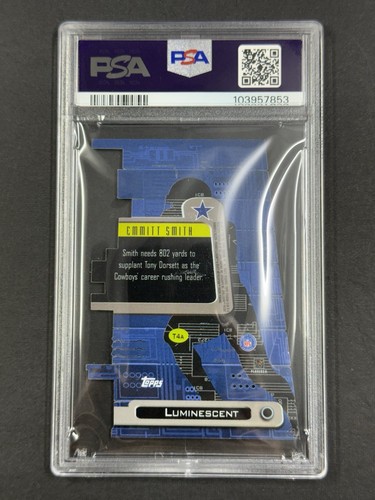 Emmitt Smith 1998 TSC Triumvirate T4A RARE LUMINESCENT PSA 9 Cowboys HOF Die-Cut - Picture 2 of 2