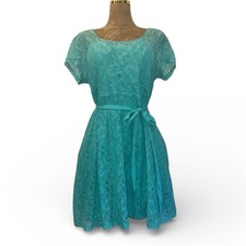 TORRID Turquoise Blue Lace Dress, fit & flare, tie waist, lined, size 1 or 1X