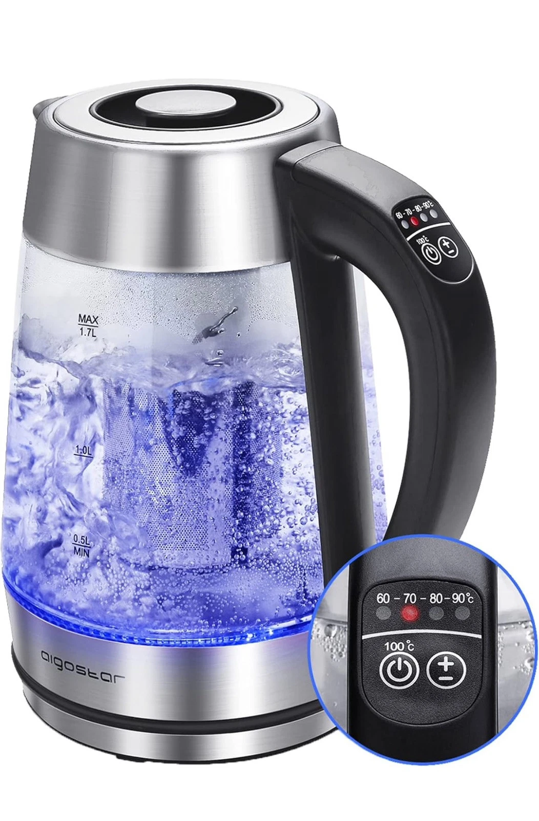 Timer Digital Electric Kettle Glass Wall Tea Pot Boil Temperature Control 5 LED