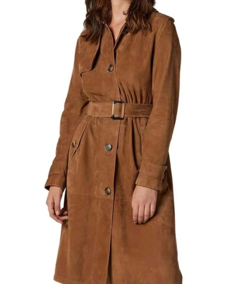 1970s Vintage Brown Long Fallout Military Style Outerwear Duster Suede Coat - Image 2 of 4