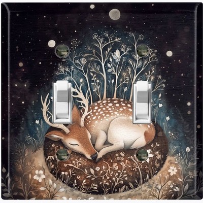 Metal Light Switch Outlet Cover Wall Plate Sleeping Deer Floral Forest AML217