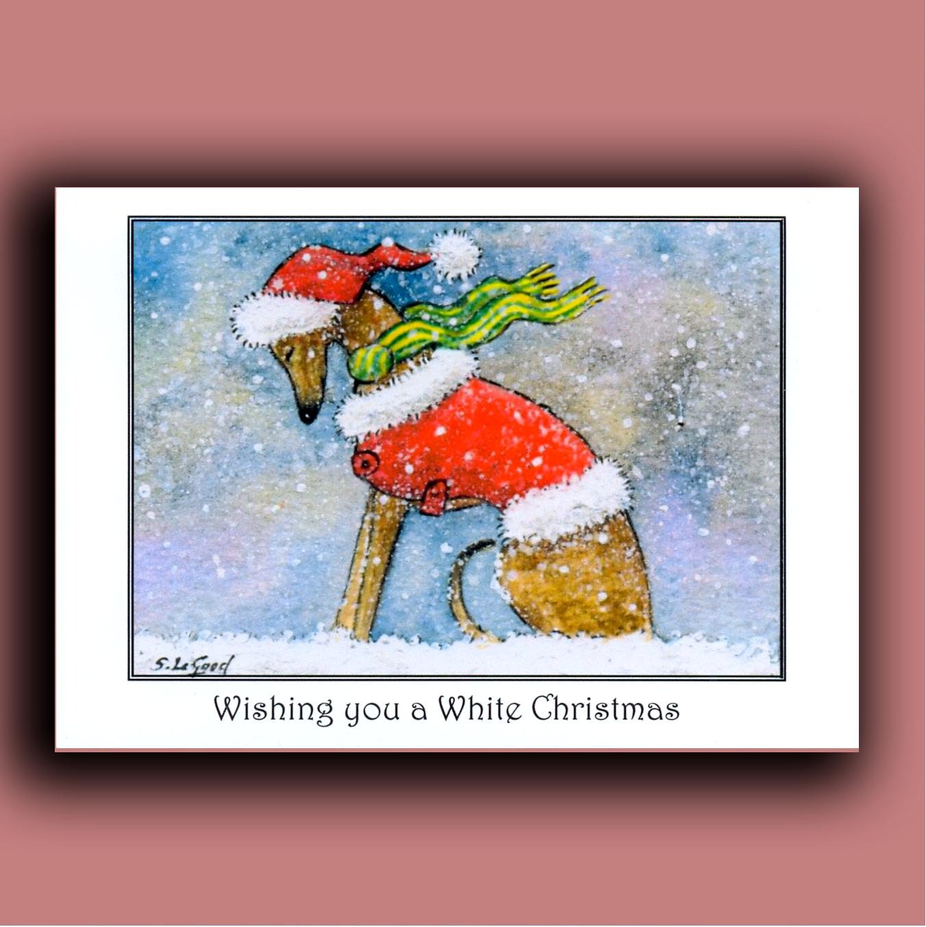 Greyhound dog art Christmas six cards from original painting by Suzanne